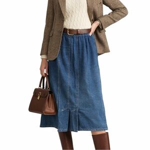 Vintage Mid-Length Denim Skirt with Pleating